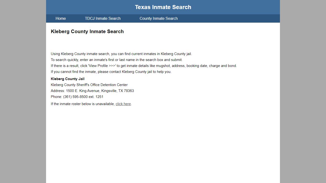 Kleberg County Jail Inmate Search